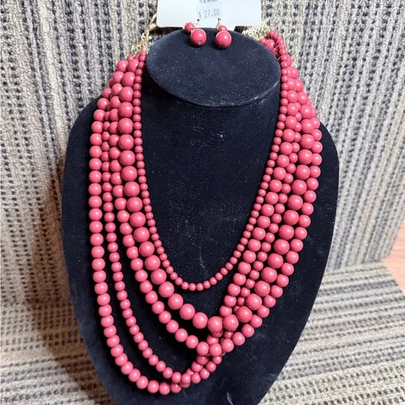 Women's  Vintage Erica LyonsMulti-Strand Burnt Orange BeadsNecklace and Earrings - Picture 2 of 8